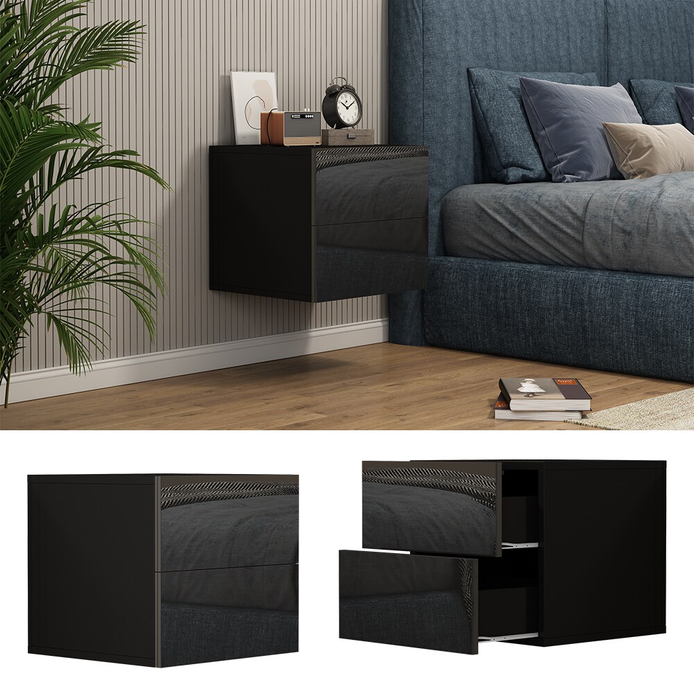 Vicco Nachtschrank Sofie 49,6 x 45 cm, Schwarz Hochglanz, 2 Schubladen | 04066731276349