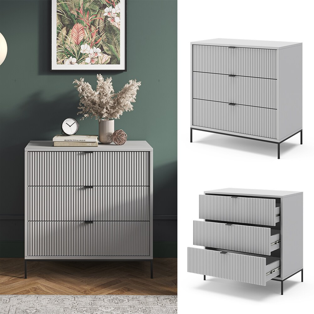Vicco Kommode Eliza, Grau 80 x 42 cm, mit 3 Schubfächer, Wohnzimmer, Schlafzimmer | 04066731274666