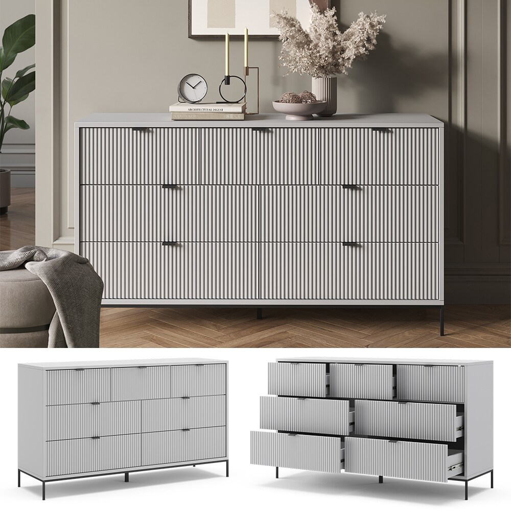 Vicco Sideboard Eliza 140 x 42 cm, Grau, Wohnzimmerschrank mit 7 Schubladen | 04066731274680
