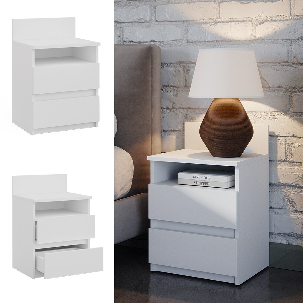 Vicco Nachttisch Monty, 39,6 x 59,1 cm, Weiß, Nachtschrank mit 2 Schubfächer | 04066731326556