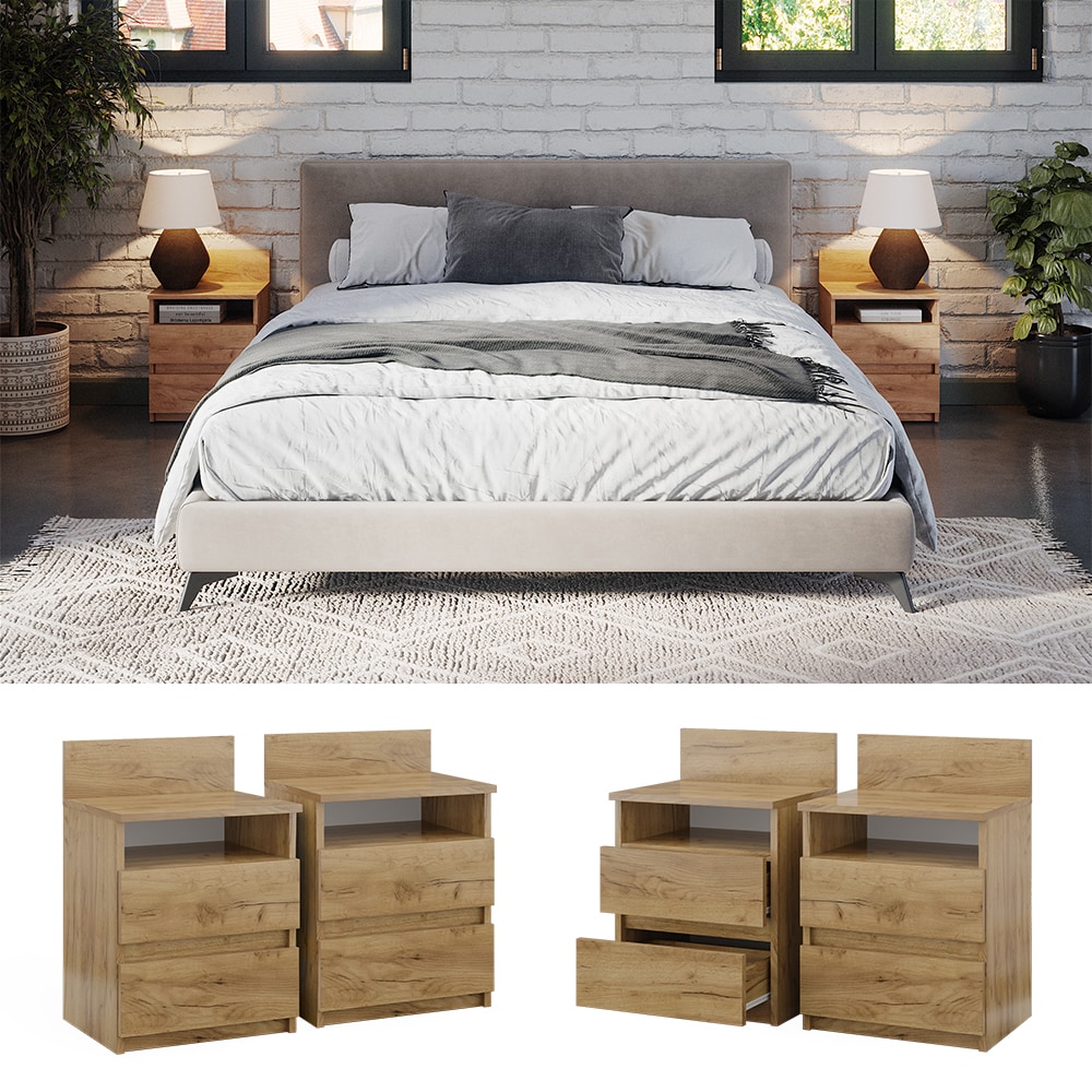 Vicco Nachttisch 2er Set Monty, 39,6 x 59,1 cm, Goldkraft Eiche, 2 Schubf&auml;cher - Bild 1