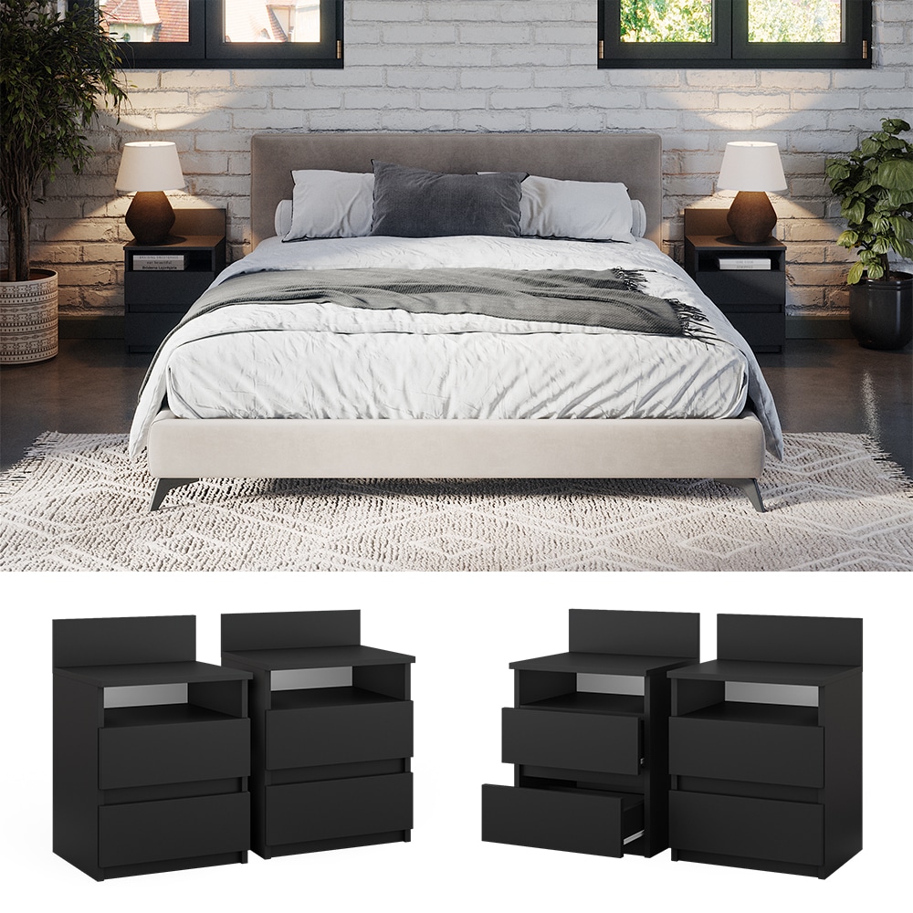 Vicco Nachttisch 2er Set Monty, 39,6 x 59,1 cm, Schwarz, 2 Schubf&auml;cher - Bild 1