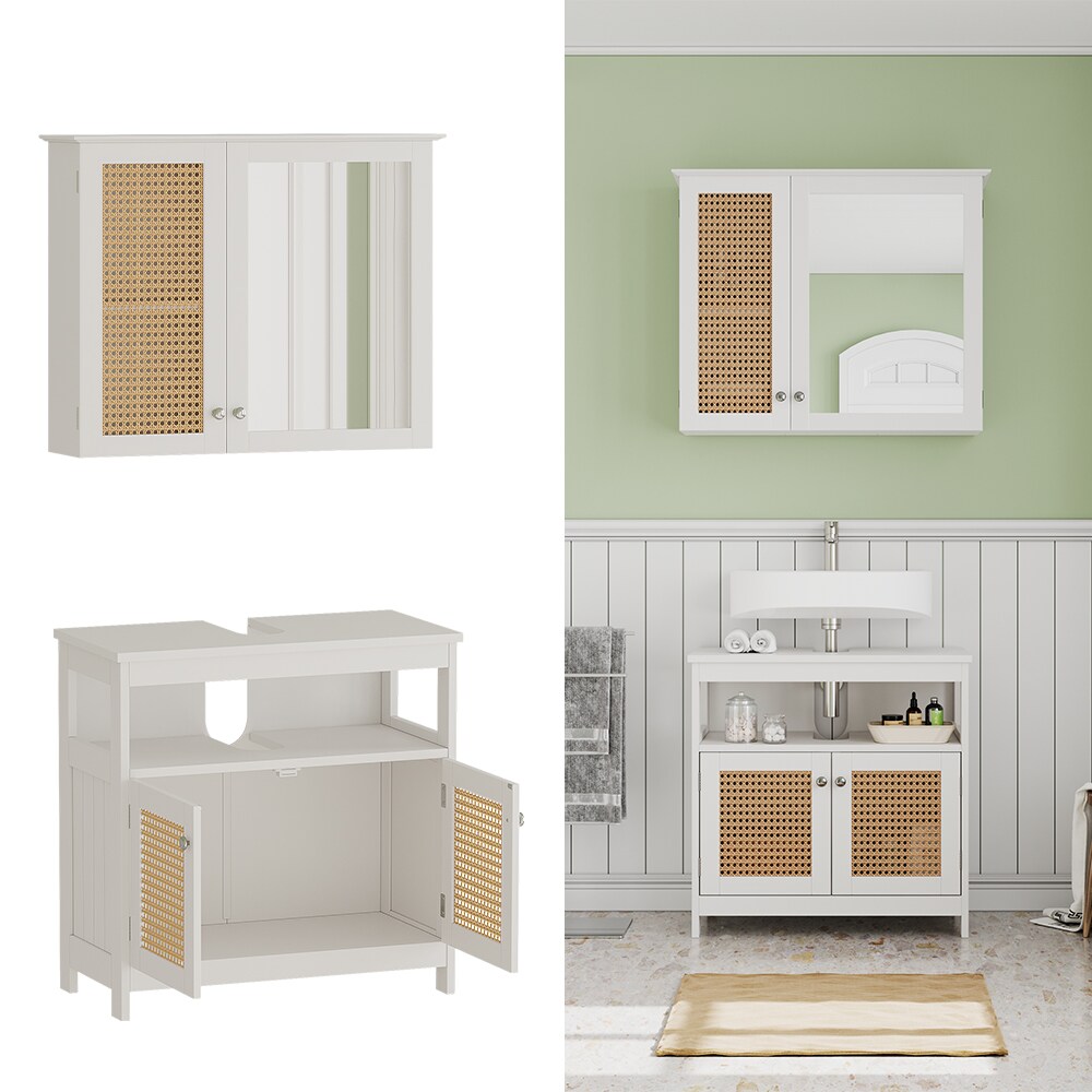 Vicco Badmöbel-Set Rosario, Weiß, moderne Serie, Badezimmer, dekorative Front, Spiegelschrank, Waschtischunterschrank | 04066731272860