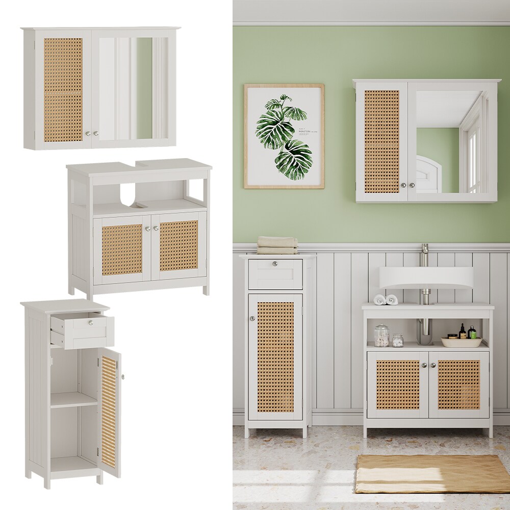 Vicco Badm&ouml;bel-Set Rosario, Wei&szlig;, moderne Serie, Badezimmer, dekorative Front, Spiegelschrank, Waschtischunterschrank, Midischrank - Bild 1