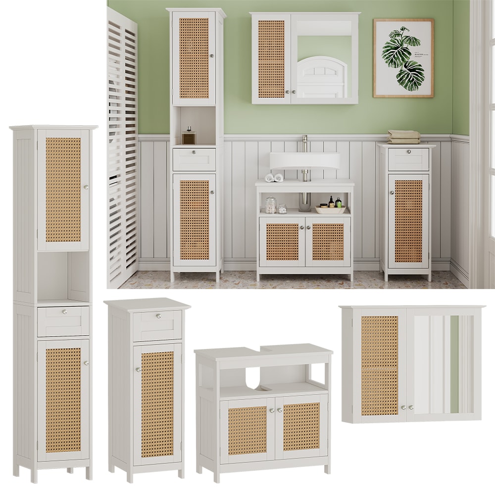 Vicco Badm&ouml;bel-Set Rosario, Wei&szlig;, moderne Serie, Badezimmer, dekorative Front, Spiegelschrank, Waschtischunterschrank, Midischrank, Hochschrank - Bild 1