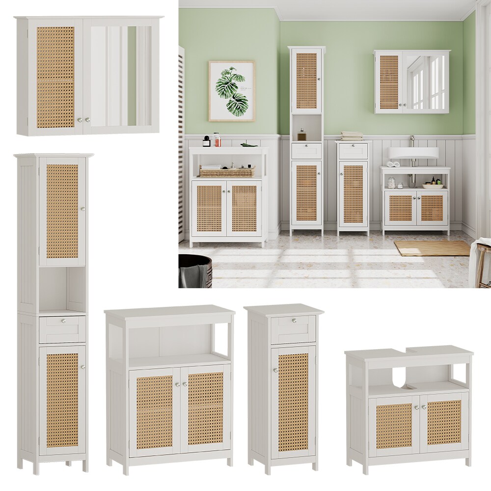 Vicco Badm&ouml;bel-Set Rosario, Wei&szlig;, moderne Serie, Badezimmer, dekorative Front, Spiegelschrank, Waschtischunterschrank, Midischrank, Hochschrank, Sideboard - Bild 1