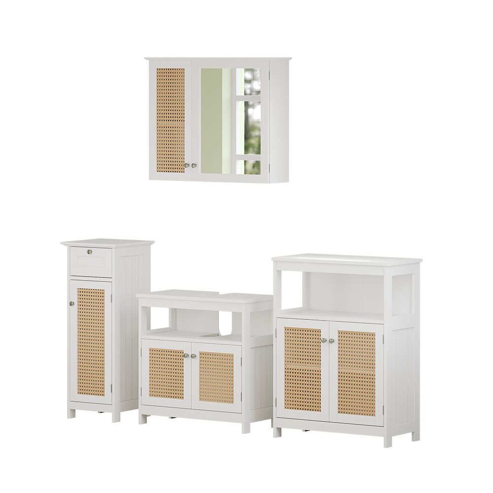 Vicco Badmöbel-Set Rosario, Weiß, moderne Serie, Badezimmer, dekorative Front, Spiegelschrank, Waschtischunterschrank, Midischrank, Sideboard | 04066731271719