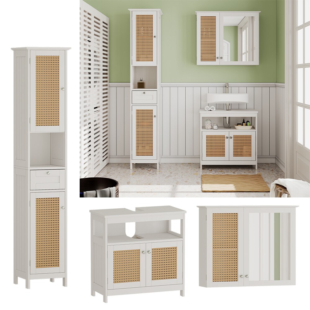 Vicco Badm&ouml;bel-Set Rosario, Wei&szlig;, moderne Serie, Badezimmer, dekorative Front, Spiegelschrank, Waschtischunterschrank, Hochschrank - Bild 1