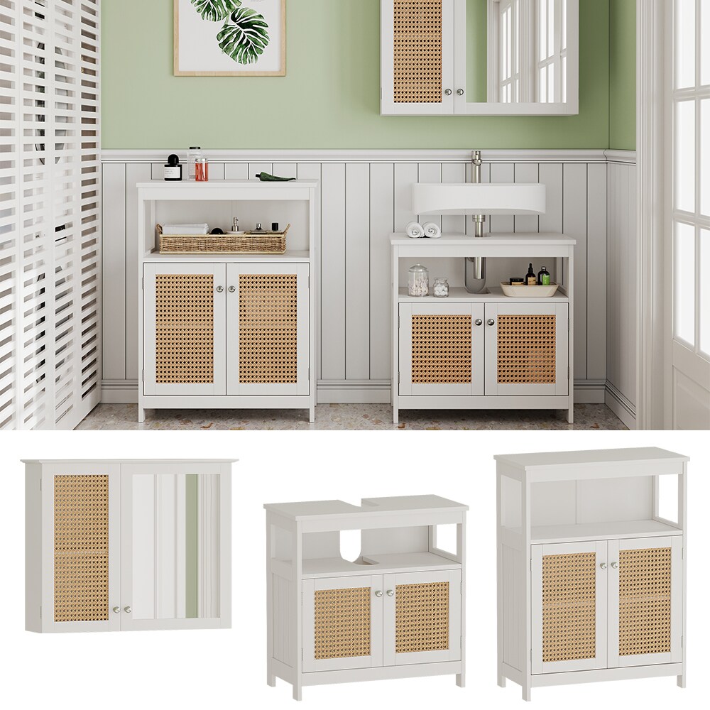 Vicco Badm&ouml;bel-Set Rosario, Wei&szlig;, moderne Serie, Badezimmer, dekorative Front, Spiegelschrank, Waschtischunterschrank, Sideboard - Bild 1