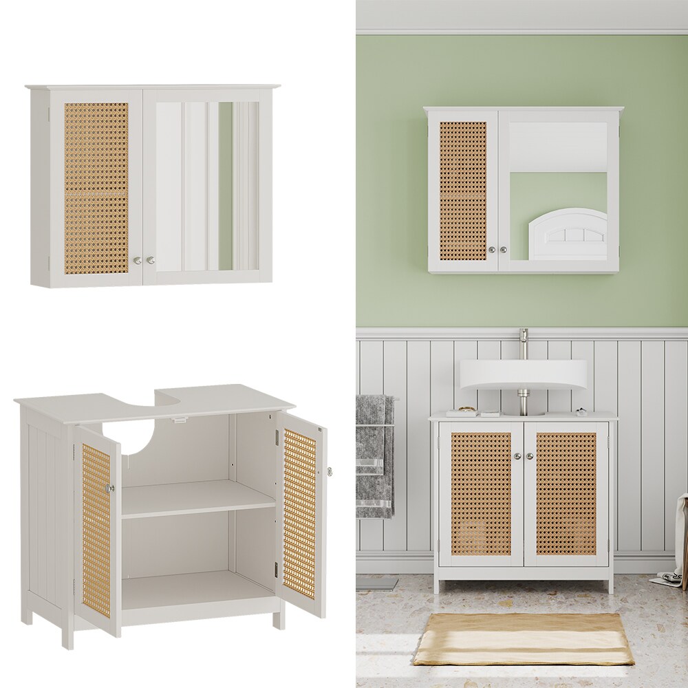 Vicco Badmöbel-Set Rosario, Weiß, moderne Serie, Badezimmer, dekorative Front, Spiegelschrank, Waschtischunterschrank | 04066731271740