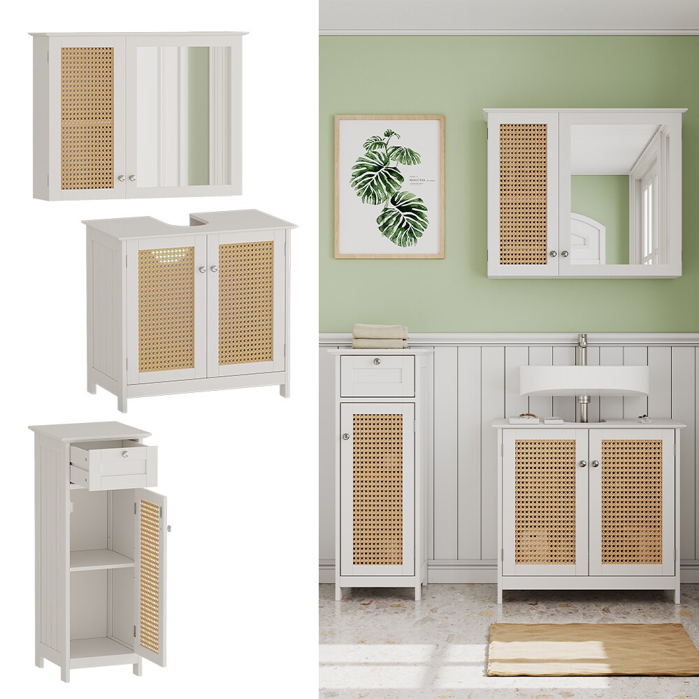 Vicco Badmöbel-Set Rosario, Weiß, moderne Serie, Badezimmer, dekorative Front, Spiegelschrank, Waschtischunterschrank, Midischrank | 04066731271757