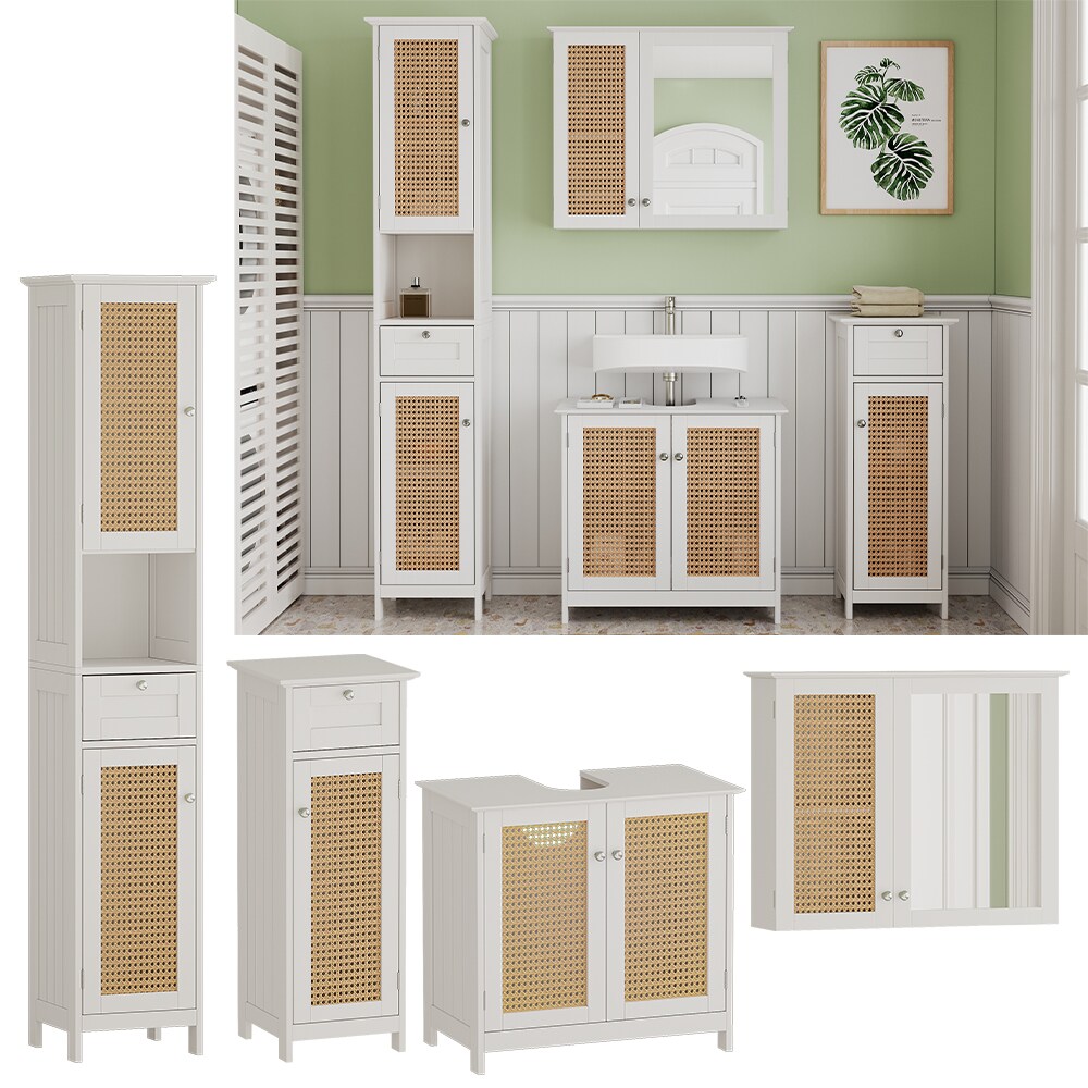 Vicco Badm&ouml;bel-Set Rosario, Wei&szlig;, moderne Serie, Badezimmer, dekorative Front, Spiegelschrank, Waschtischunterschrank, Midischrank, Hochschrank - Bild 1