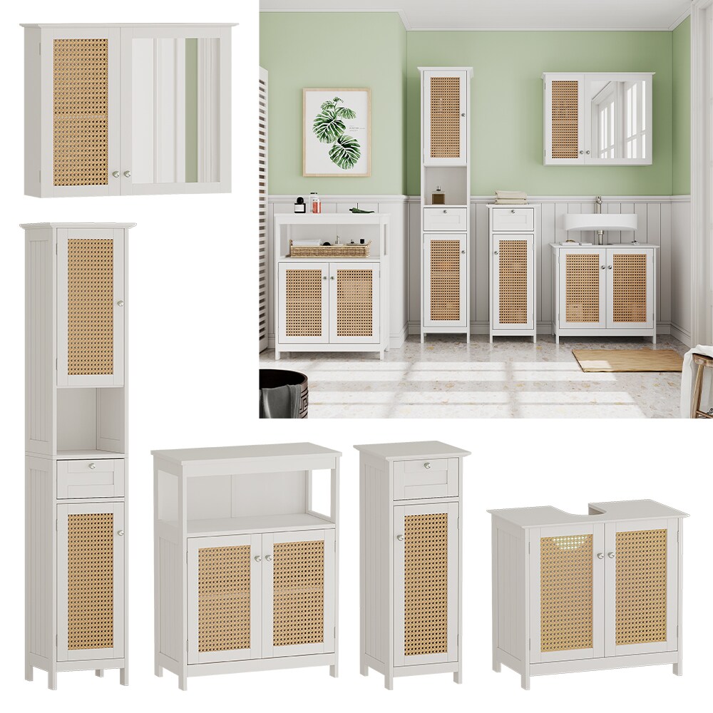 Vicco Badm&ouml;bel-Set Rosario, Wei&szlig;, moderne Serie, Badezimmer, dekorative Front, Spiegelschrank, Waschtischunterschrank, Midischrank, Hochschrank, Sideboard - Bild 1