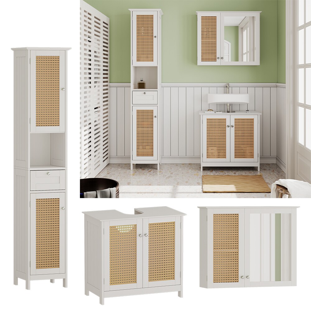 Vicco Badmöbel-Set Rosario, Weiß, moderne Serie, Badezimmer, dekorative Front, Spiegelschrank, Waschtischunterschrank, Hochschrank | 04066731271795
