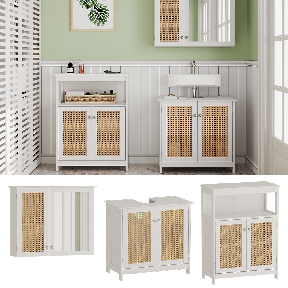 Vicco Badm&ouml;bel-Set Rosario, Wei&szlig;, moderne Serie, Badezimmer, dekorative Front, Spiegelschrank, Waschtischunterschrank, Sideboard - Bild 1