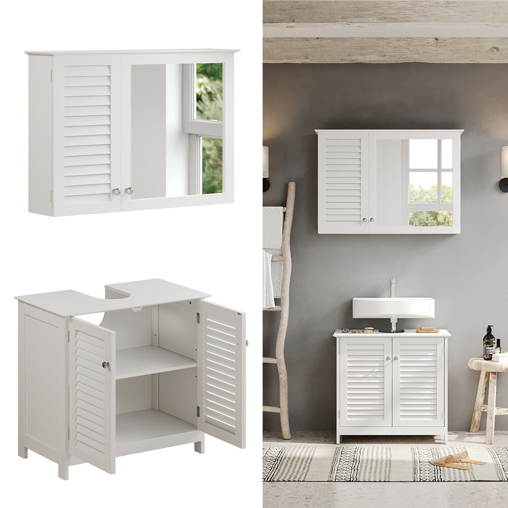 Vicco Badmöbel-Set Riad, Weiß, Badezimmer, moderne Badserie, Lamellen-Front, Waschtischunterschrank, Spiegelschrank