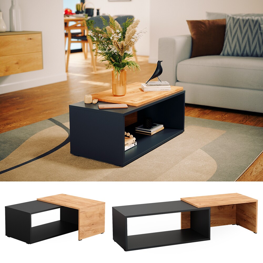 Vicco Couchtisch Bert 76,6 x 38,2 cm , Anthrazit Eiche, moderner Ausziehtisch - Bild 1