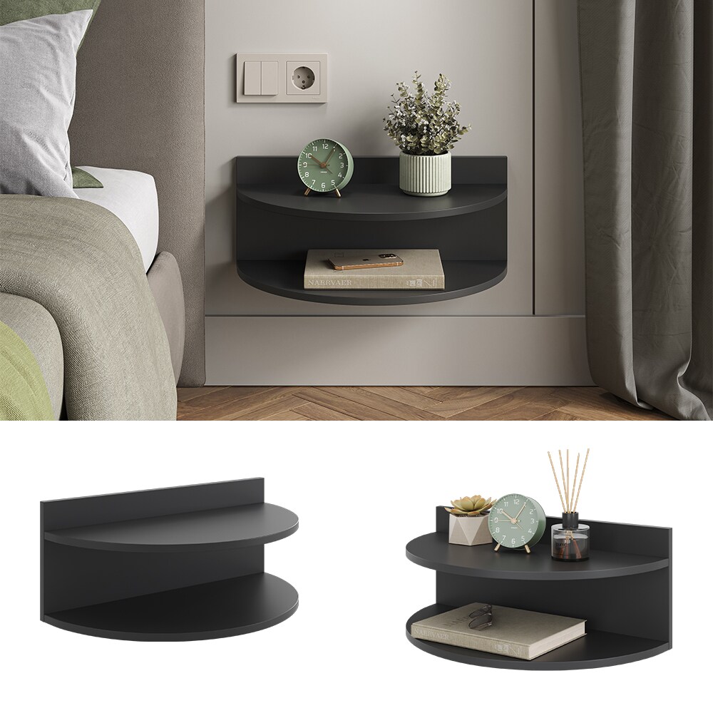 Vicco Wandregal Axel, h&auml;ngend, 58,5 x 31 cm, Schwarz mit 2 Ablagen, B&uuml;cherregal - Bild 1