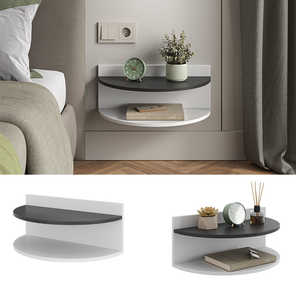 Vicco Wandregal Axel 2er Set, h&auml;ngend, 58,5 x 31 cm, Wei&szlig; Schwarz mit 2 Ablagen - Bild 1