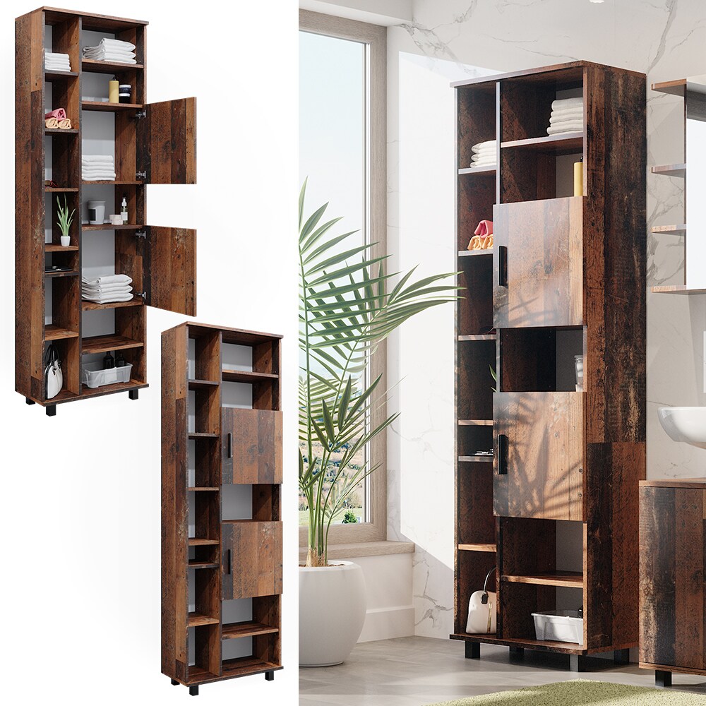 Vicco Hochschrank Badschrank Badezimmermöbel Ilias Old Style modern 60×190 cm Badkommode Badezimmer Schrank Badmöbel 2 Türen 12 Fächer | 04066731272174
