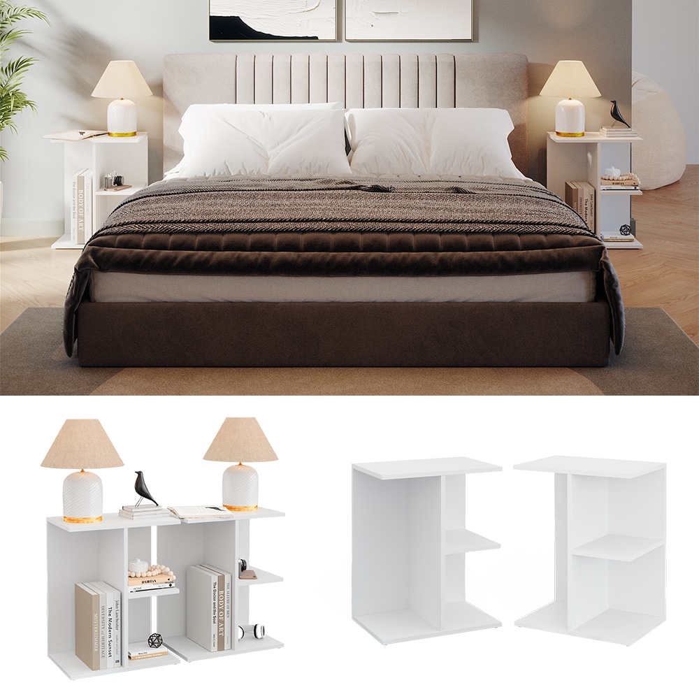 Vicco Nachttisch Eddi 2er Set, 46,2 x 30,4 cm, Wei&szlig;, Nachtschrank mit Ablagen - Bild 1