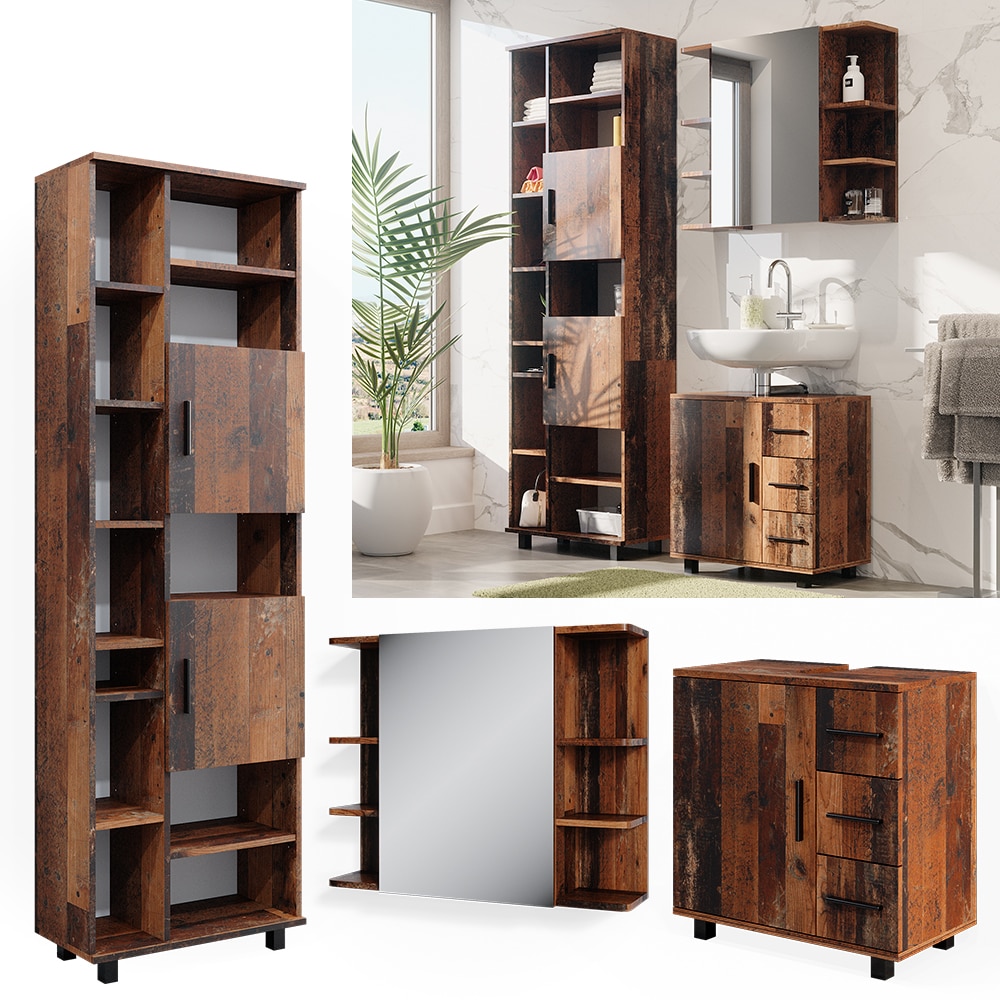 Vicco Badm&ouml;belset Ilias Old Style modern Badezimmerschrank Badschrank Badezimmerm&ouml;bel Waschtischunterschrank Waschbeckenunterschrank Spiegelschrank Schrankt&uuml;r Schrankfach Schrankschublade - Bild 1