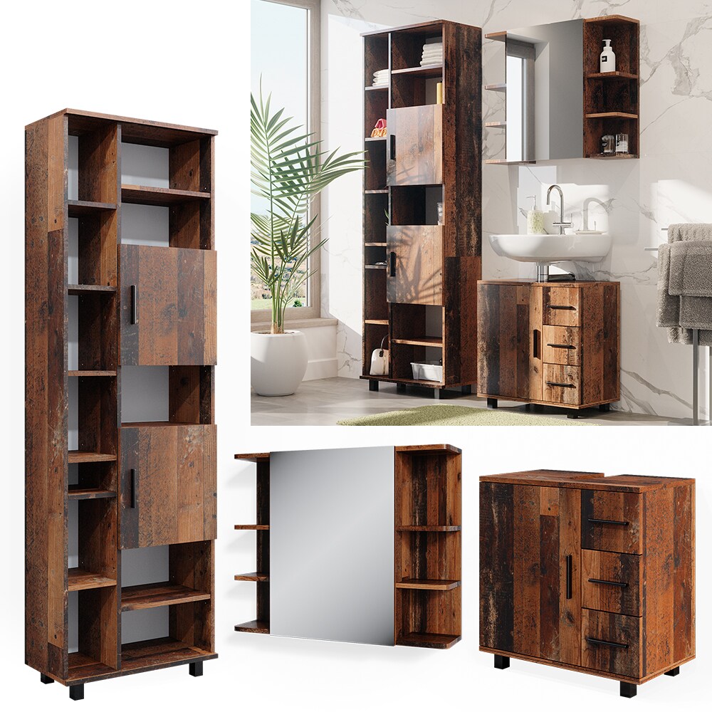 Vicco Badmöbelset Ilias Old Style modern Badezimmerschrank Badschrank Badezimmermöbel Waschtischunterschrank Waschbeckenunterschrank Spiegelschrank Schranktür Schrankfach Schrankschublade