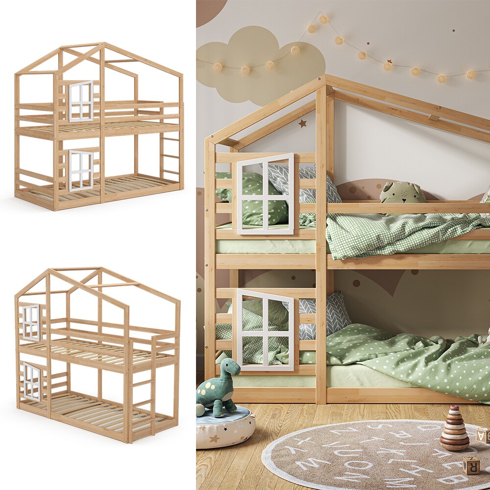 Vitalispa Doppelstockbett Maja 200 x 90 cm Natur mit Leiter, Etagenbett, 2 Kinder - Bild 1