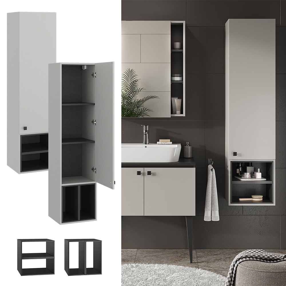 Vicco H&auml;ngeschrank Gerta, 37,5 x 150 cm, Grau-Schwarz, Badschrank h&auml;ngend mit 1 T&uuml;r - Bild 1