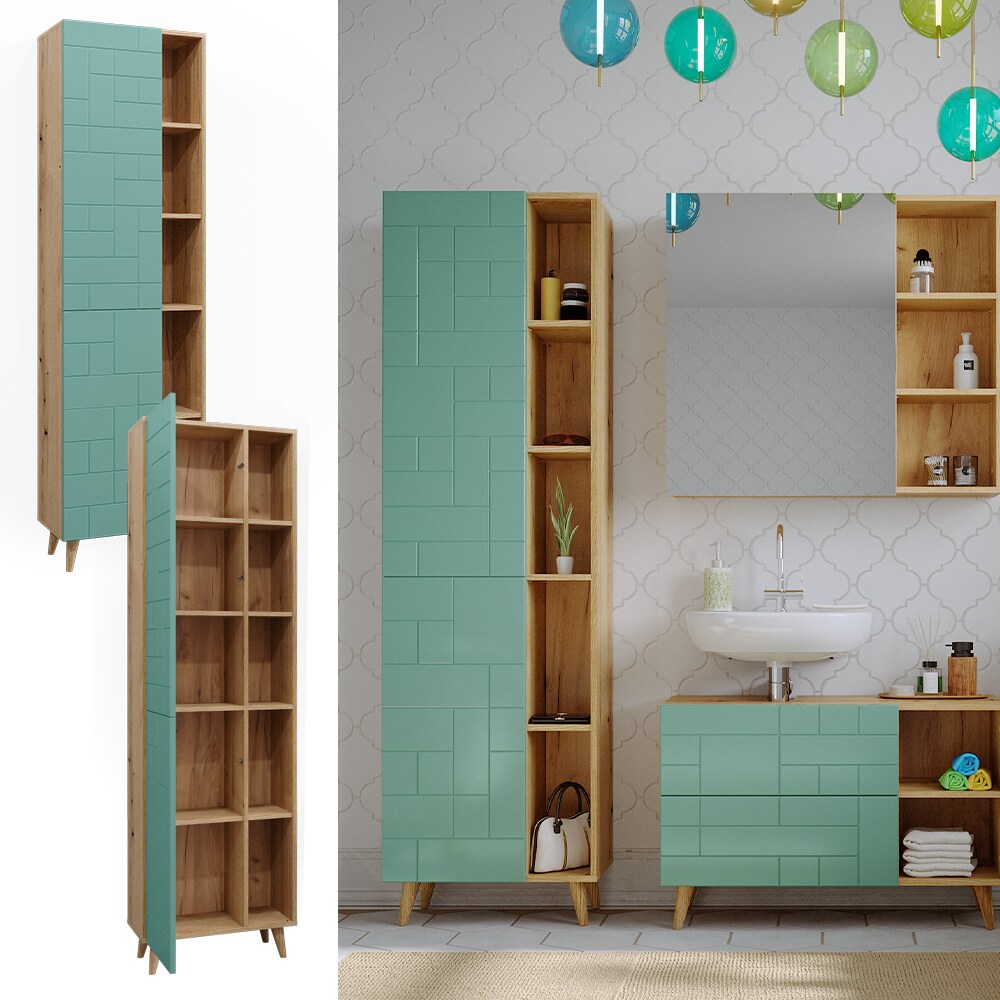 Vicco Hochschrank für Badezimmer Rudi 56 x 193 cm, Eiche Evoke Mintgrün, Badschrank | 04066731329977