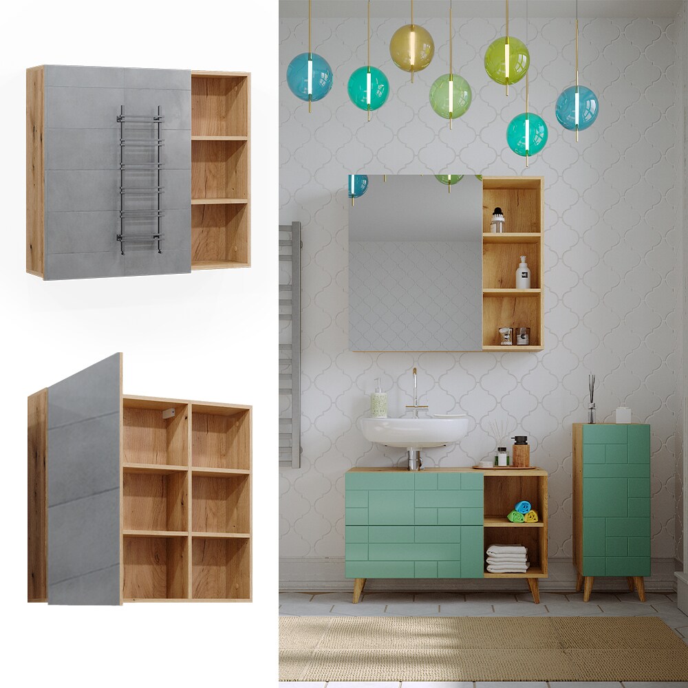 Vicco Spiegelschrank für Badezimmer Rudi 90 x 80,9 cm, Eiche Evoke, Badschrank | 04066731329984
