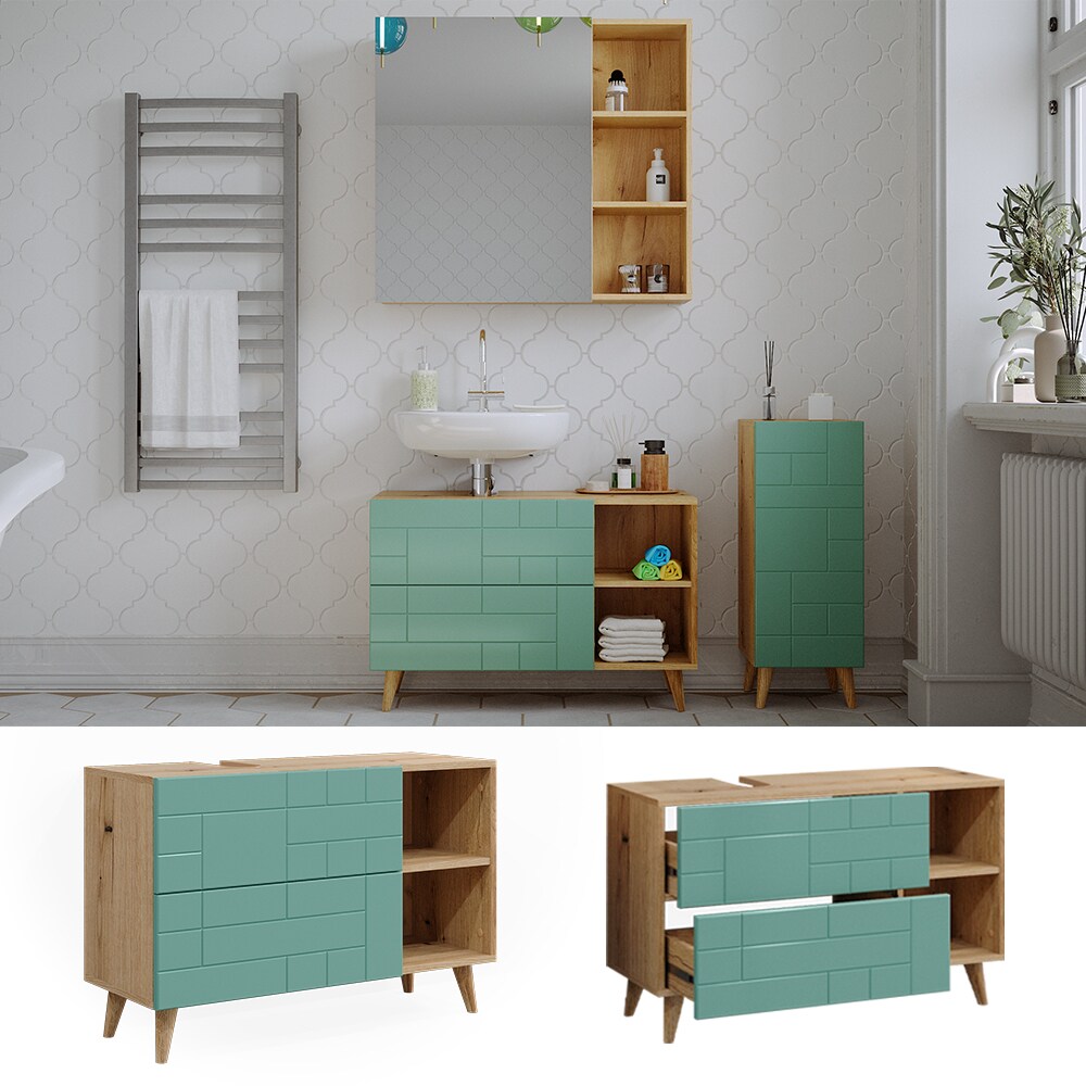 Vicco Waschtischunterschrank Rudi 90 x 59 cm, Eiche Evoke Mintgr&uuml;n, Badschrank - Bild 1