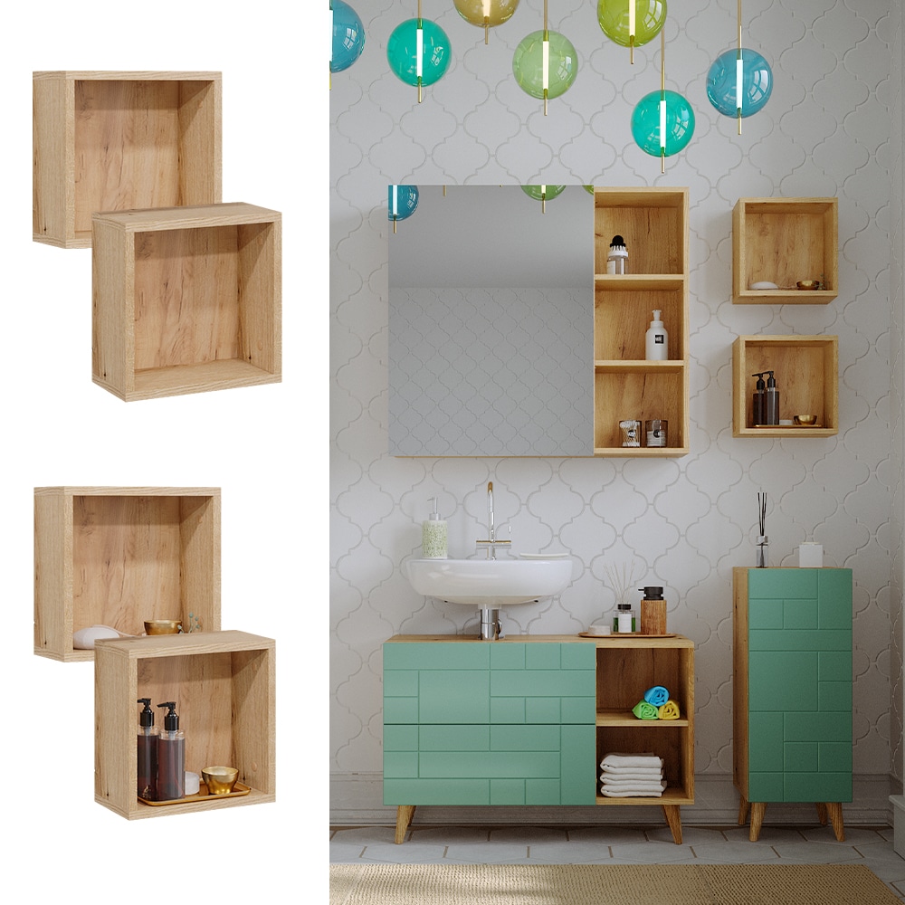 Vicco Wandregal Rudi 2er Set h&auml;ngend, 30 x 30 cm, Eiche Evoke Mintgr&uuml;n, Ablage - Bild 1