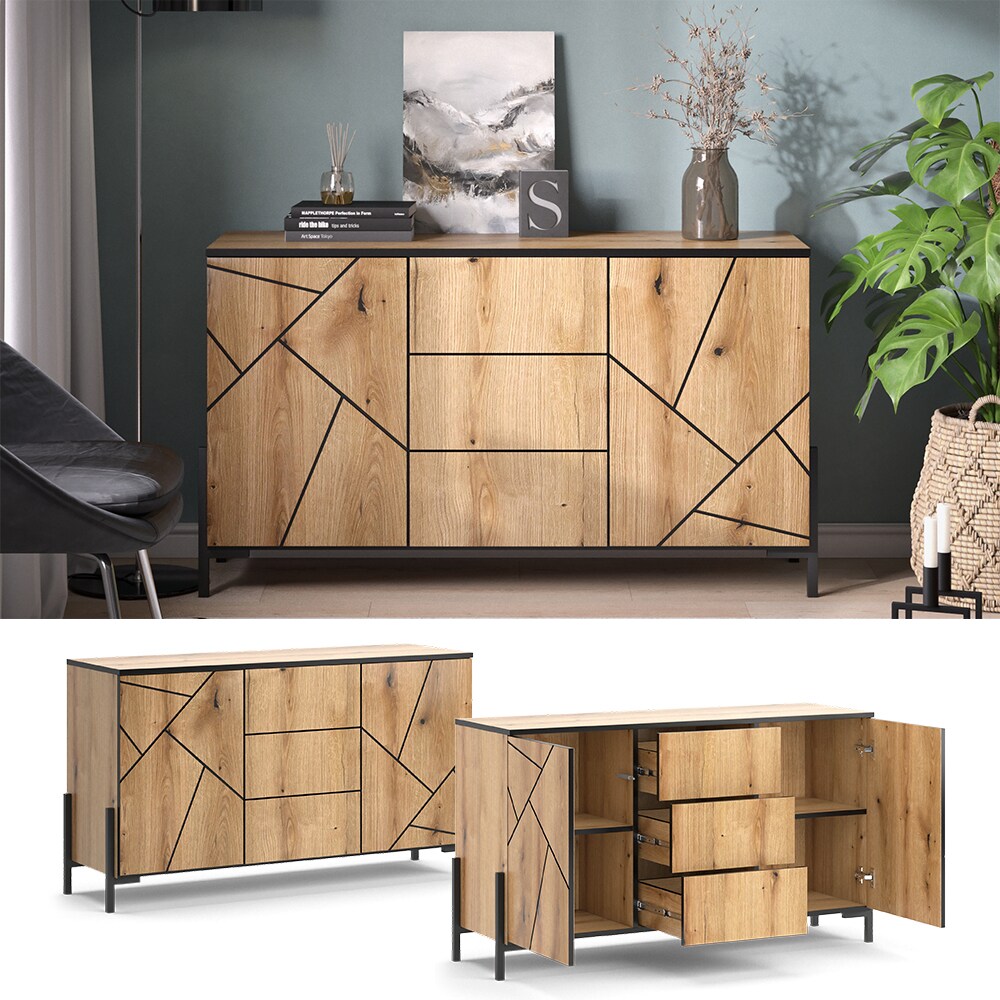 Vicco Sideboard Hatto, Eiche Evoke, 124 x 96,9 cm, mit 2 T&uuml;ren, Wohnzimmer, Schlafzimmer - Bild 1
