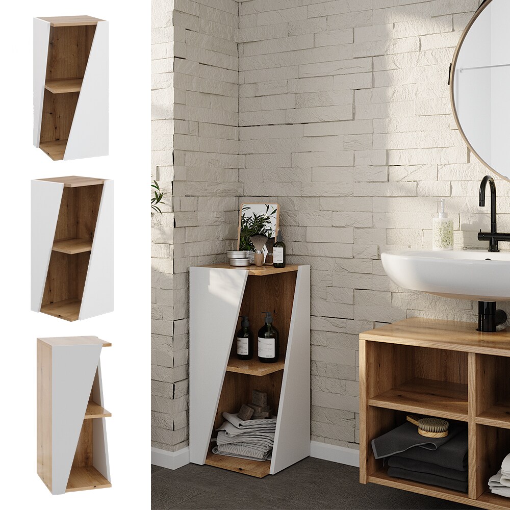 Vicco Badregal Benno, 31,6 x 70,5 cm, Weiß-Eiche, 3 Ablagen, schmal, modern, Badezimmer | 04066731326655