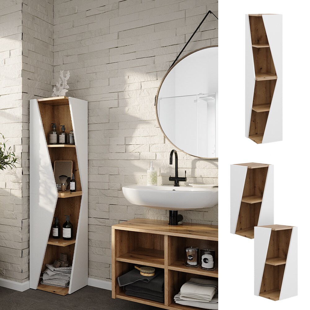 Vicco Badregal Benno 2er-Set, 31,6 x 70,5 cm, Weiß-Eiche, 3 Ablagen, Badezimmer | 04066731326686