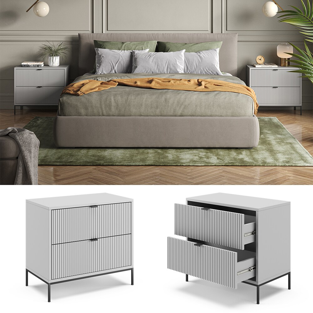Vicco Nachtkommode Eliza 2er Set, Grau 66 x 36 cm, Nachttisch mit 2 Schubladen | 04066731273577