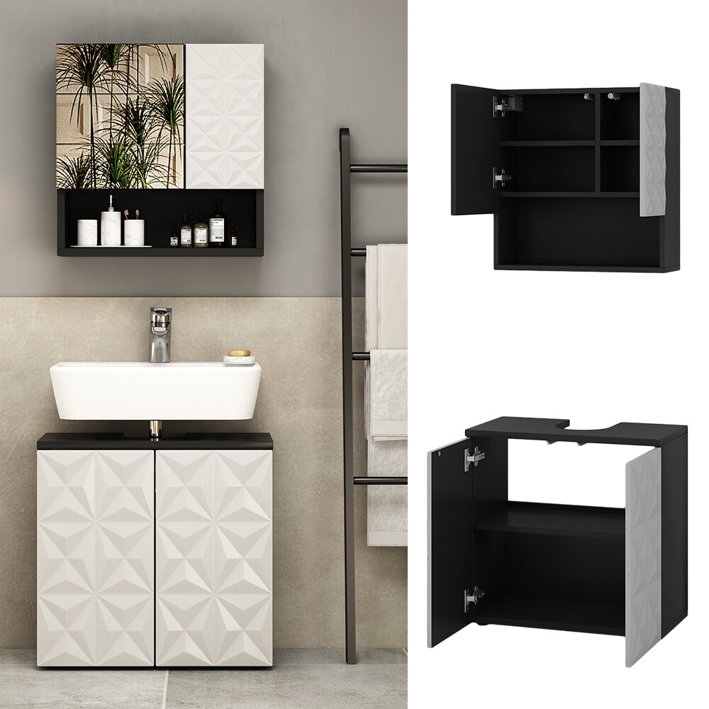 Vicco Badmöbel-Set Badezimmer-Möbel Bad-Schrank Edge Schwarz Weiß modern Badezimmerschrank Waschbeckenunterschrank Spiegelschrank Badezimmerkommode
