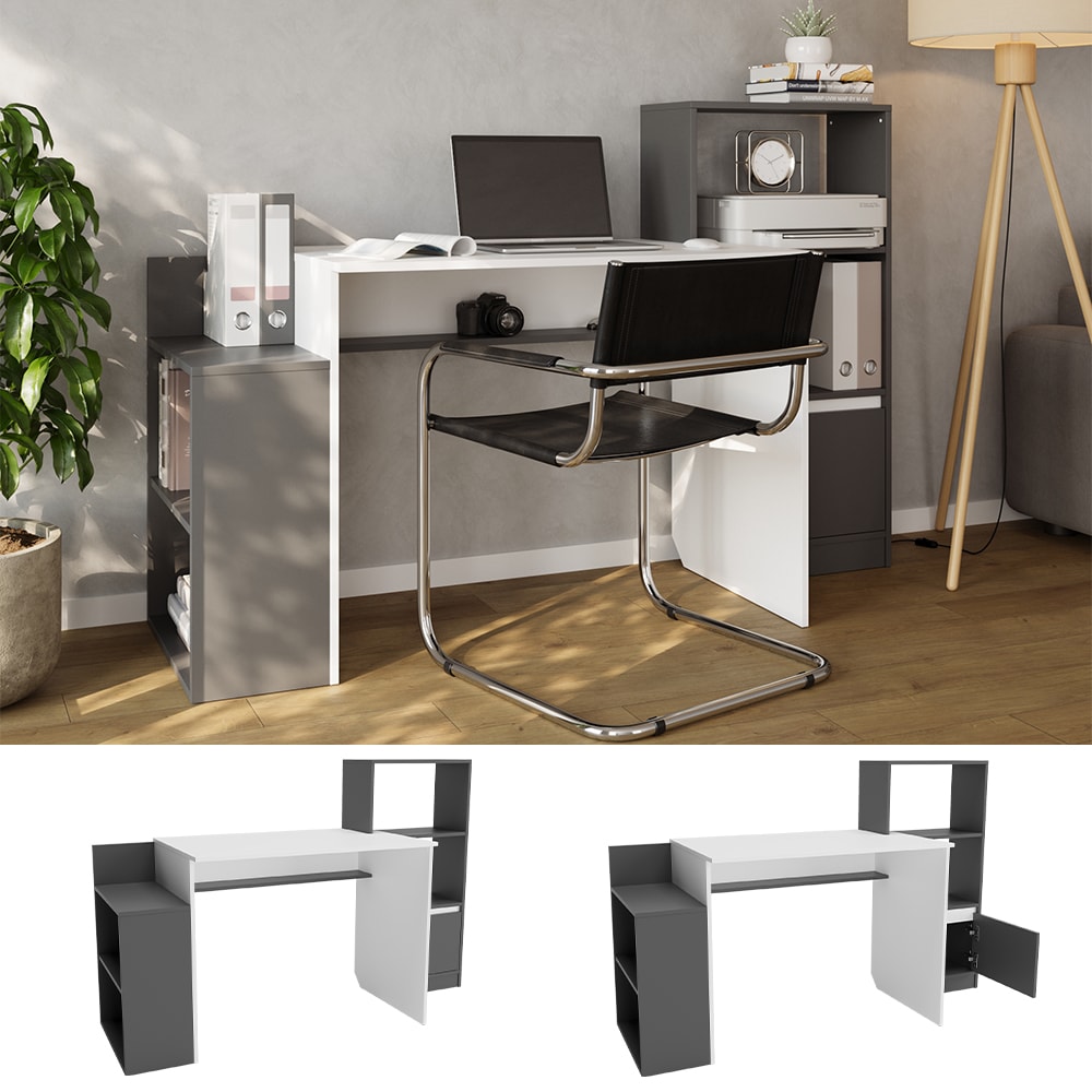 Vicco Schreibtisch Vector 168,8 x 60 cm, Anthrazit Wei&szlig;, B&uuml;rotisch mit Regal - Bild 1