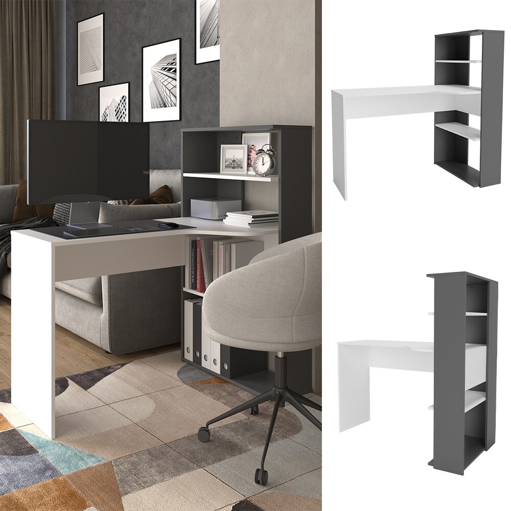 Vicco Schreibtisch Willi 120,3 x 45 cm, Wei&szlig; Anthrazit, mit Regal 64,2 x 121 cm - Bild 1