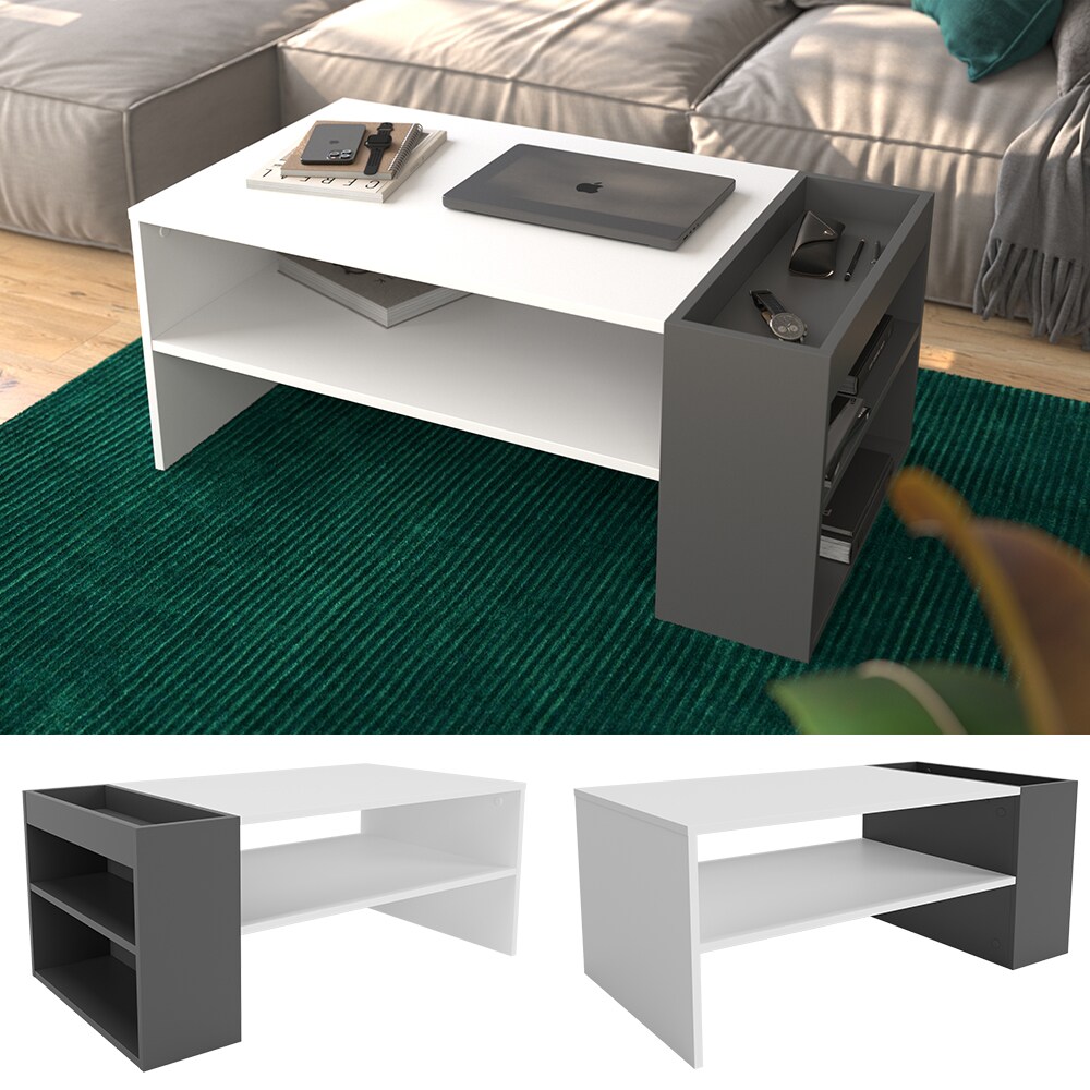 Vicco Couchtisch Gerd 100 x 55 cm, Wei&szlig; Anthrazit, Kaffeetisch f&uuml;r Wohnzimmer - Bild 1
