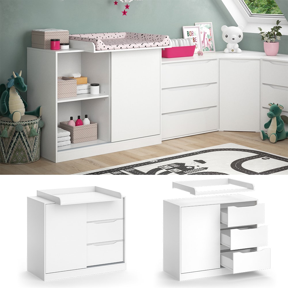 Vicco Wickelkommode Ruben 113 x 53 cm, Wei&szlig;, Wickeltisch inkl. Wickelauflage - Bild 1