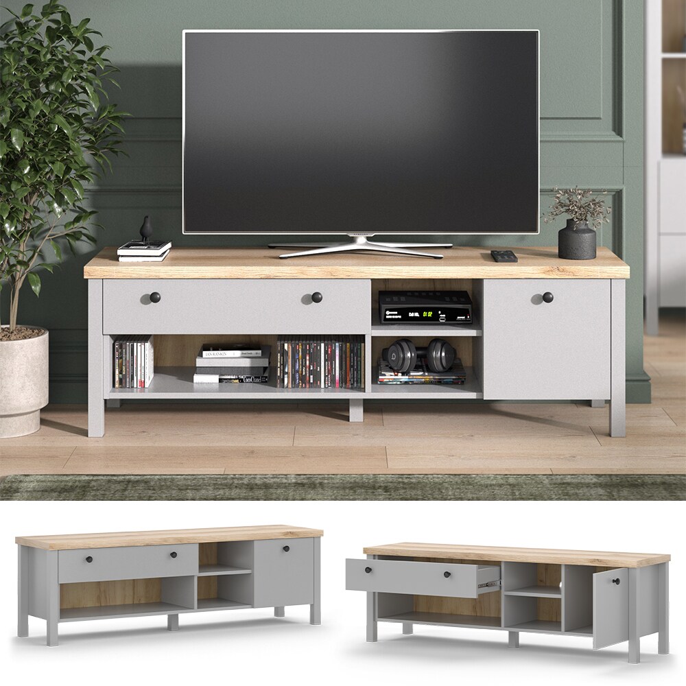Vicco TV-Lowboard Melini 147 x 47 cm in Grau Eiche, Fernsehtisch mit 3 F&auml;cher - Bild 1