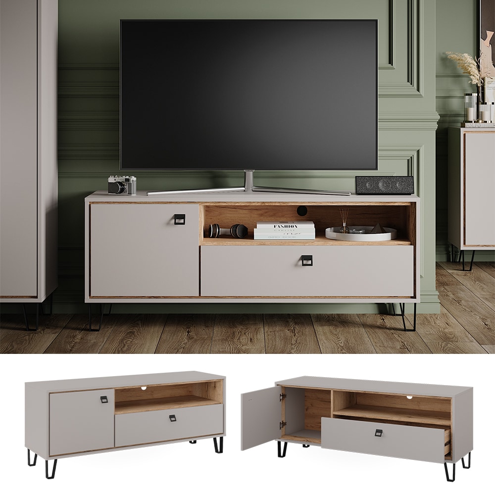 Vicco TV-Lowboard Tirion 138 x 56 cm in Cashmere Eiche, Fernsehtisch mit T&uuml;r - Bild 1