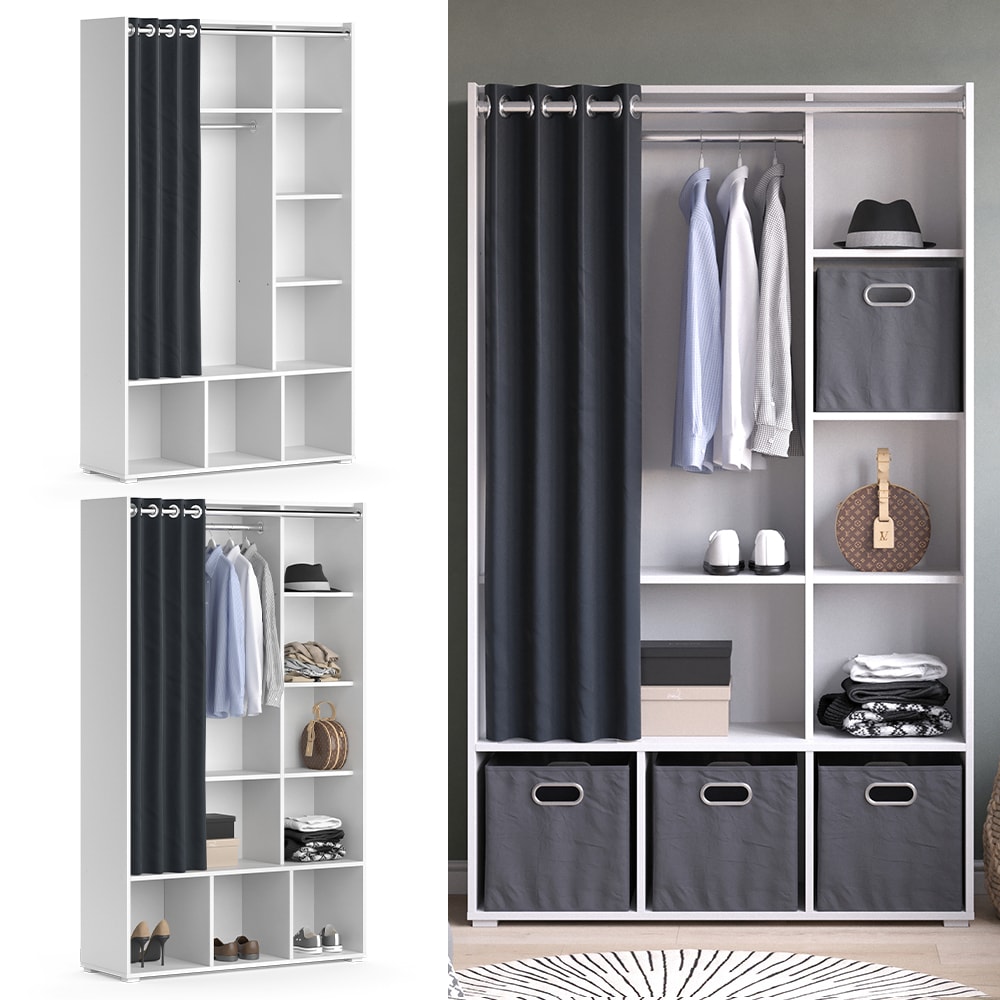 Vicco Kleiderschrank Schlafzimmerschrank Garderobe Luigi Wei&szlig; 106 x 178 cm modern Schrankregal Organizer Vorhang Kleiderstange F&auml;cher Aufbewahrung Ablage - Bild 1