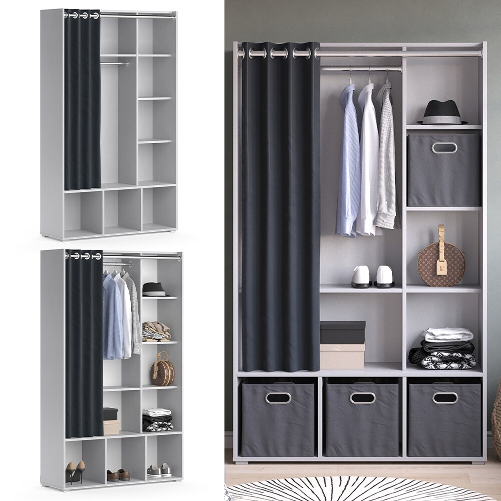 Vicco Kleiderschrank Schlafzimmerschrank Garderobe Luigi Hellgrau 106 x 178 cm modern Schrankregal Organizer Vorhang Kleiderstange F&auml;cher Aufbewahrung Ablage - Bild 1