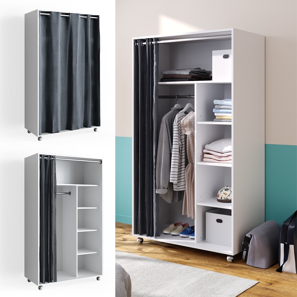 Vicco mobiler Kleiderschrank Dielenschrank Garderobe Doros Wei&szlig; 100 x 168 cm offen rollbar - Bild 1
