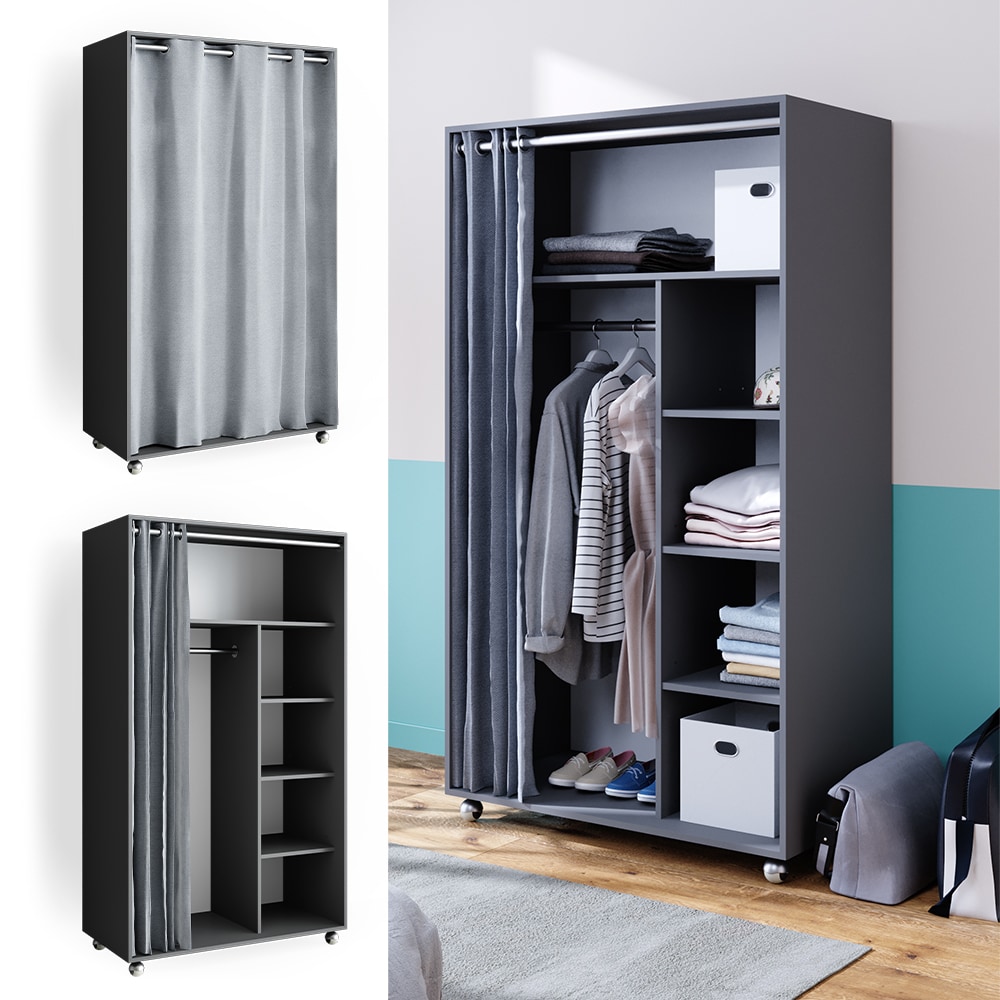 Vicco mobiler Kleiderschrank Dielenschrank Garderobe Doros Grau 100 x 168 cm offen rollbar - Bild 1