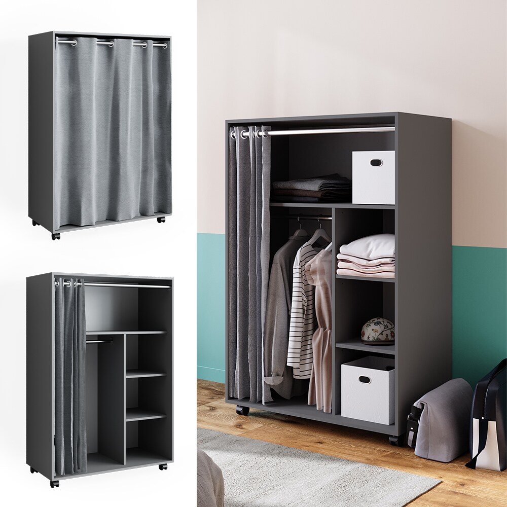 Vicco mobiler Kleiderschrank Dielenschrank Garderobe Doros Grau 100 x 147 cm offen rollbar