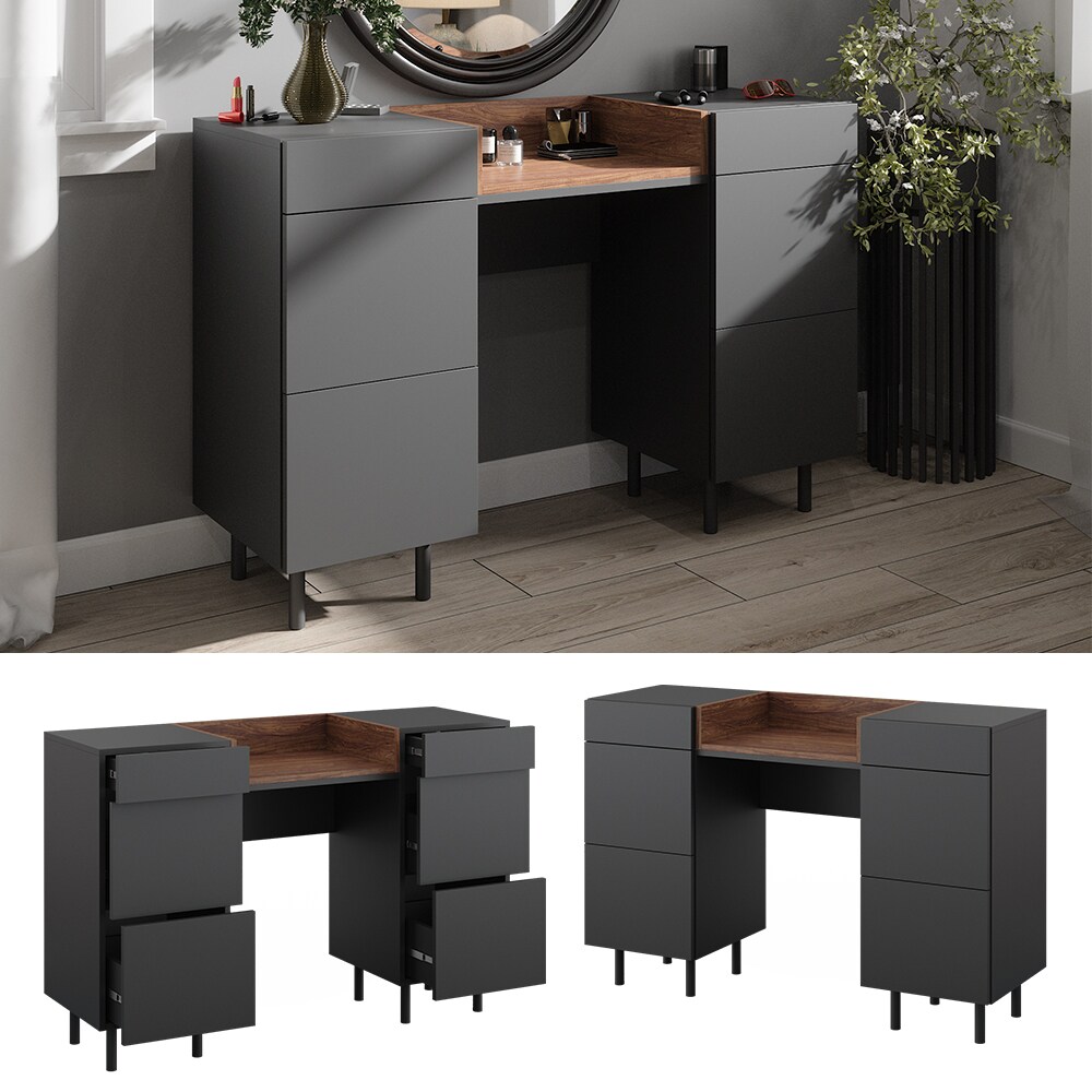 Vicco Schminktisch Anika, 120 x 80 cm, Anthrazit Walnussbraun mit 6 Schubf&auml;cher - Bild 1